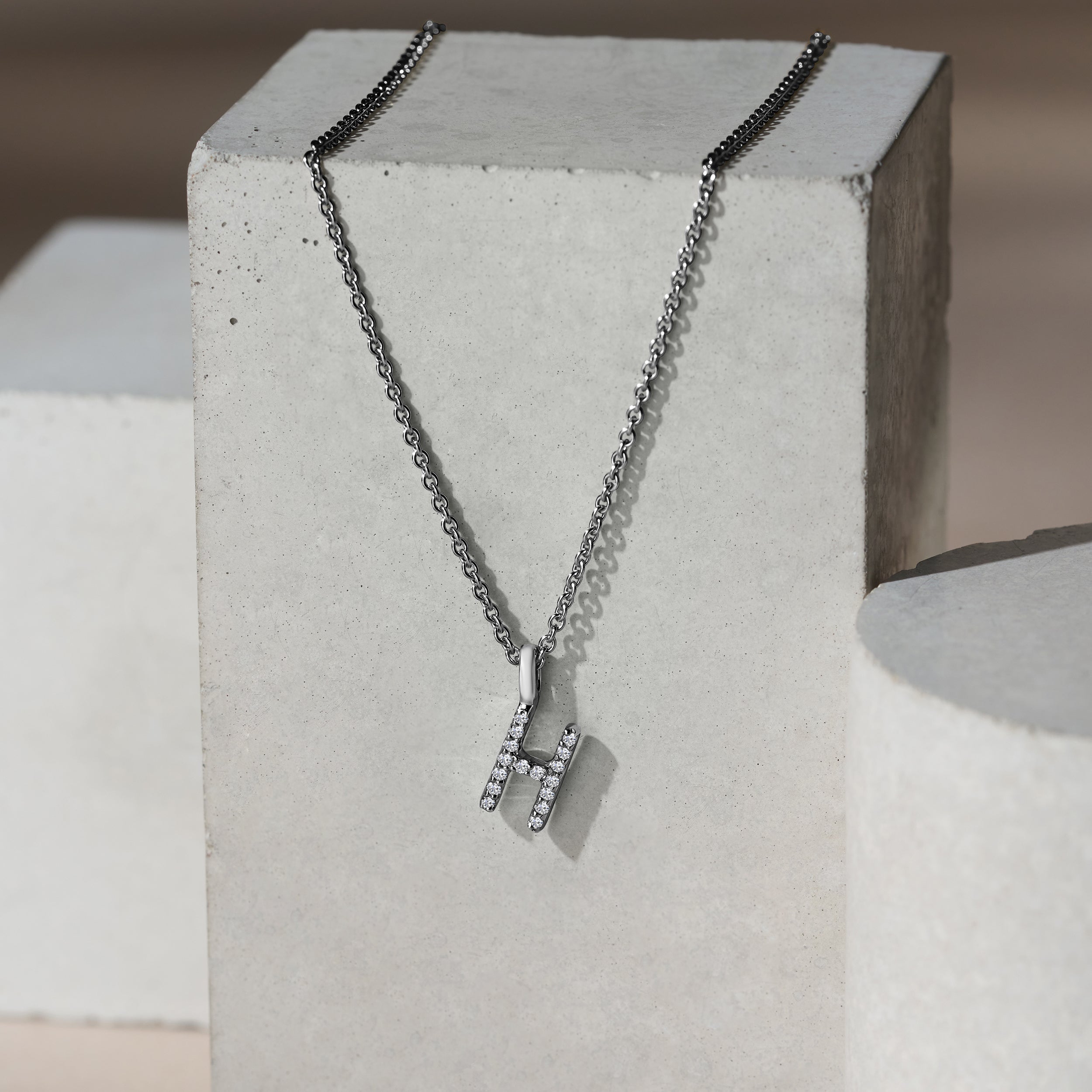 Love Letter Initial H Lab Diamond Necklace set in 9K White Gold